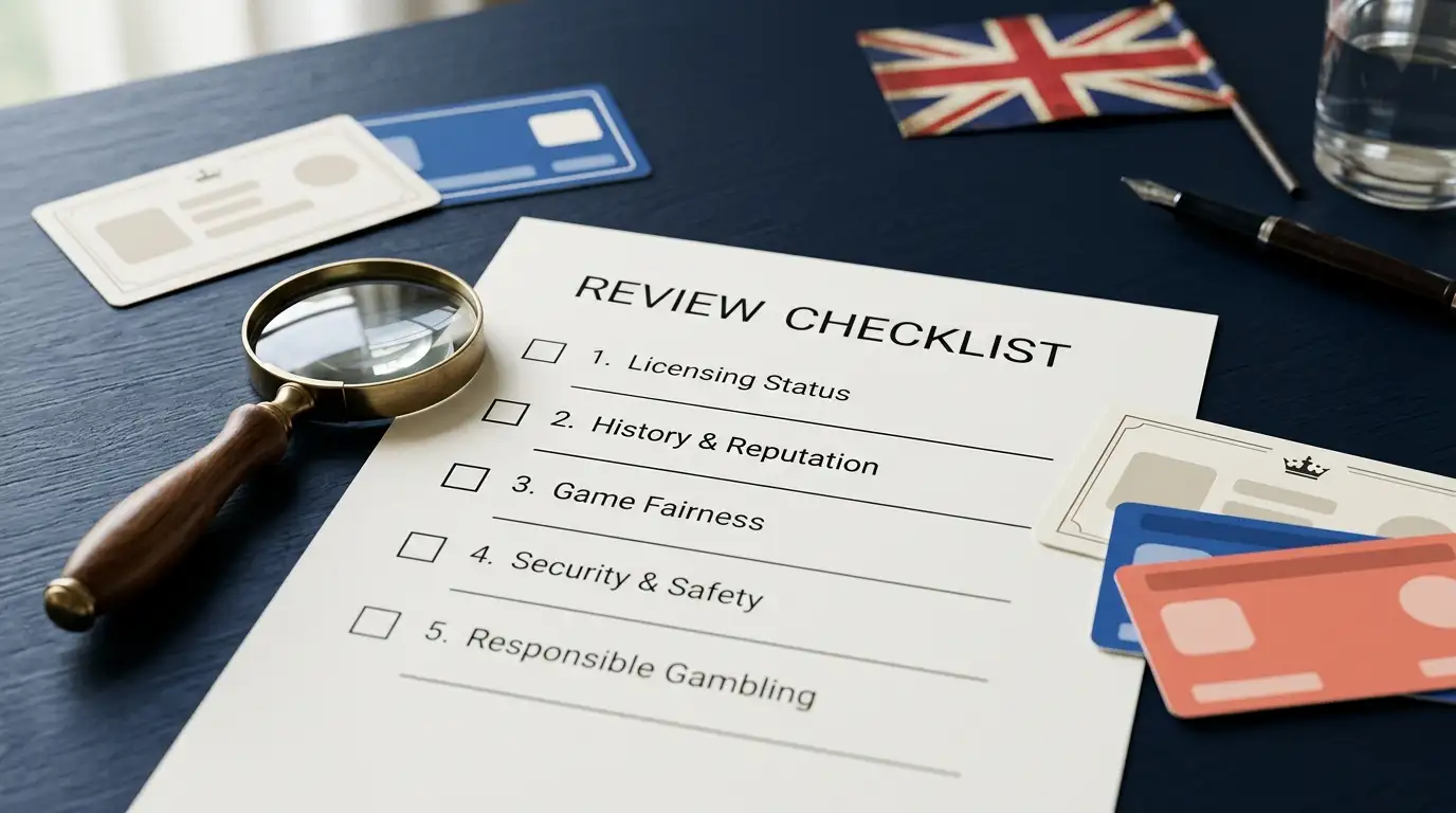 Editorial checklist for reviewing the status, licence and history of an online casino