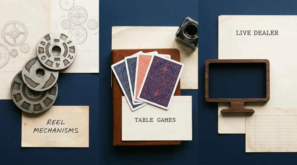Generic archival arrangement representing slots, table games and live casino categories